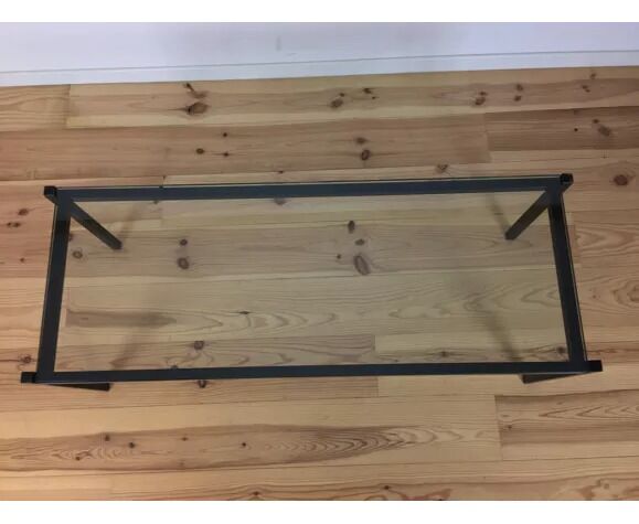 Modernist coffee table 50s black metal and glass