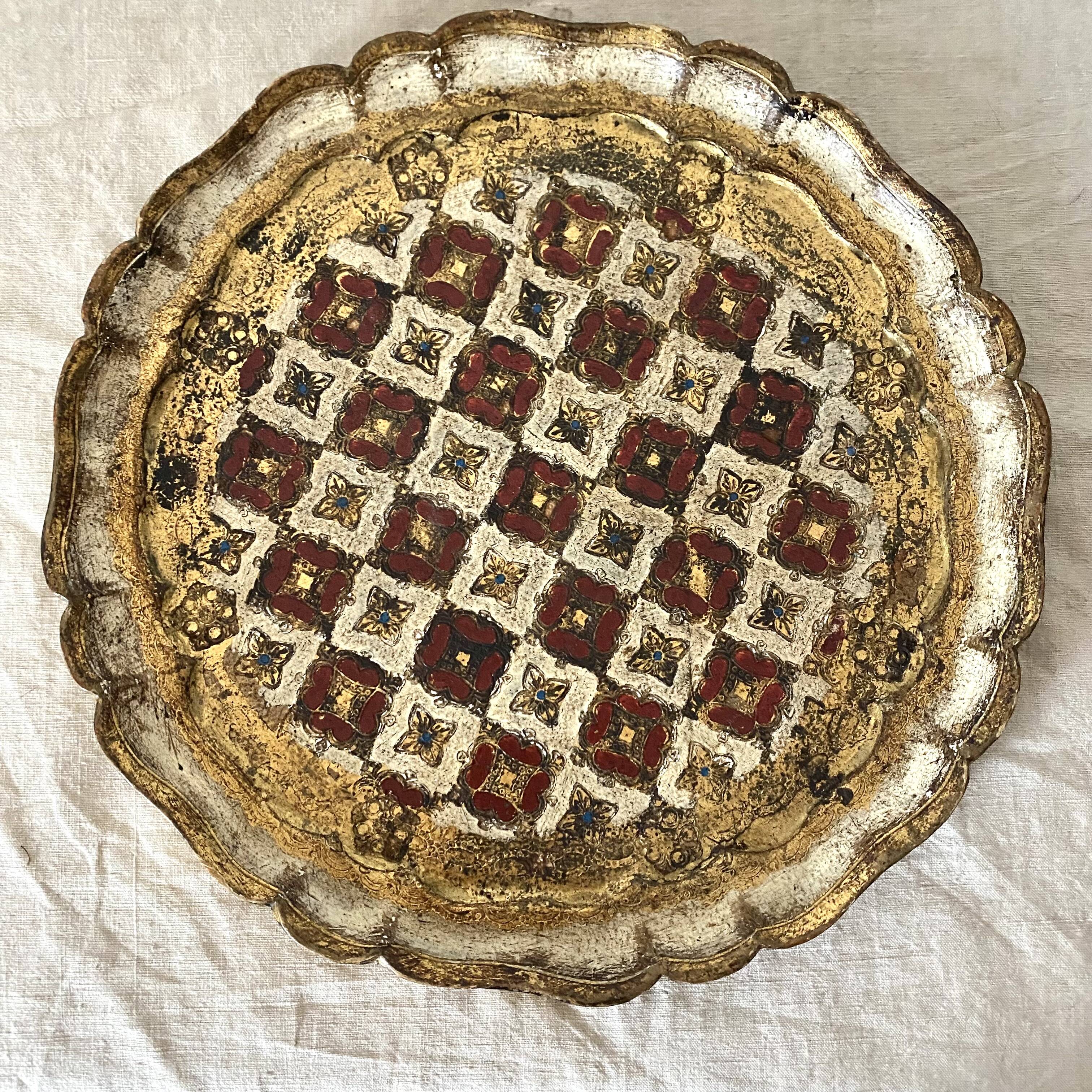 Round wooden tray Florentine -Italy