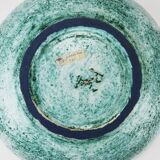 Eva Ruffoni Grand Bol Art Fruitier en Céramique Turquoise, 15 pouces de diamètre, Italie, années 1980