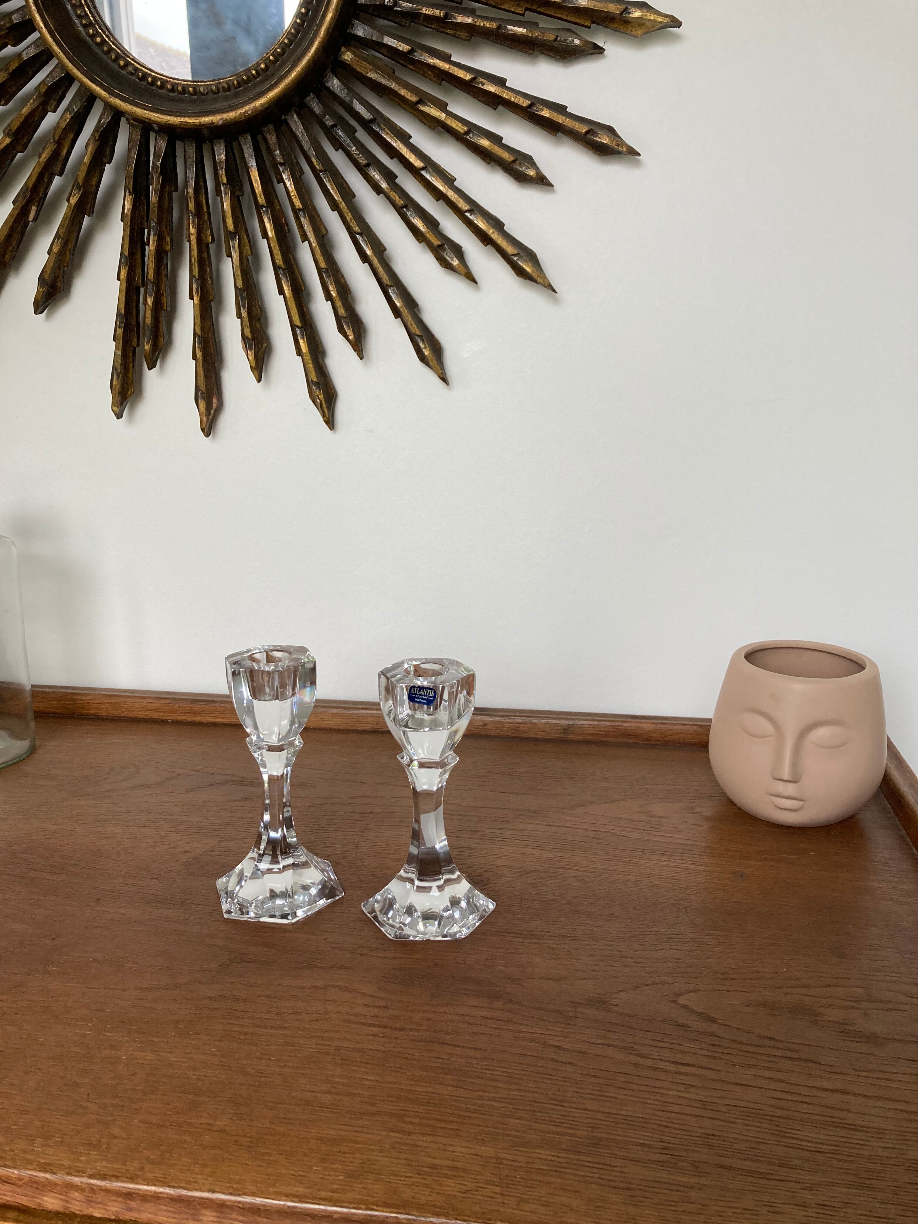 Pair of crystal candle holders