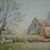 Church in the countryside - Watercolor signed