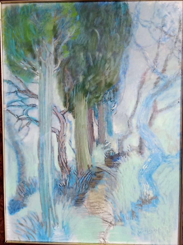 Pastel - Christine Delessert - 72 x 53 cm - sous-bois bleu