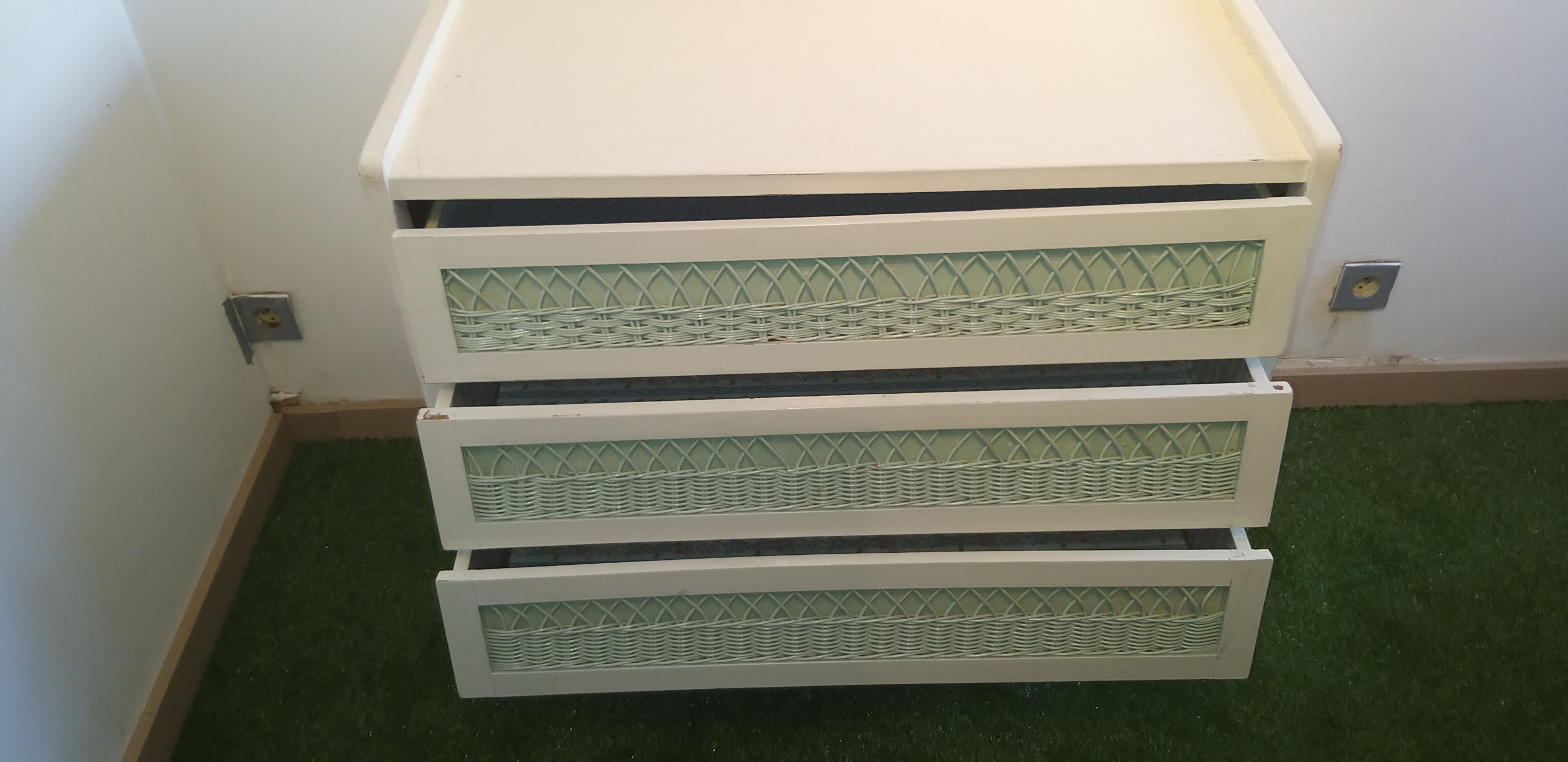 Chest of drawers 3 rattan and wood drawers