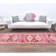 Vintage Pink Geometric Turkish Hand-Knotted Runner 80x361