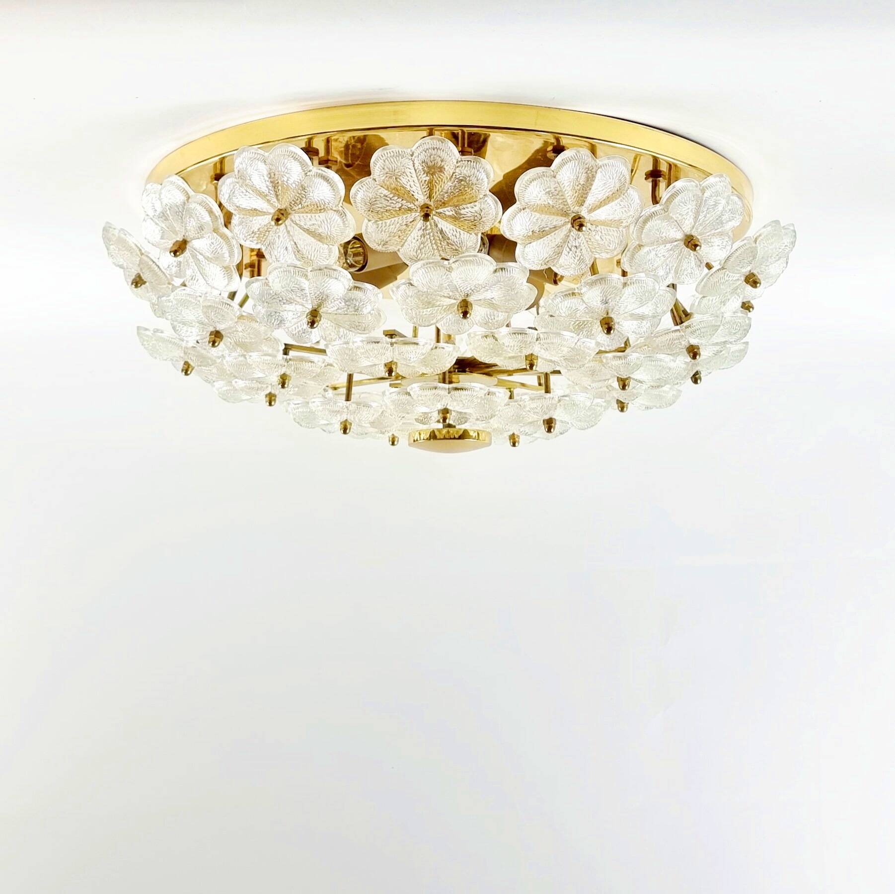 Very Large Mid Century Floral Murano Glass Flush Mount/Ceiling Light By Ernst Palme, Germany, 1970s