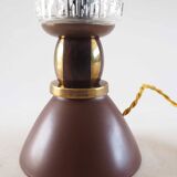 Stoneware, wood and brass lamp