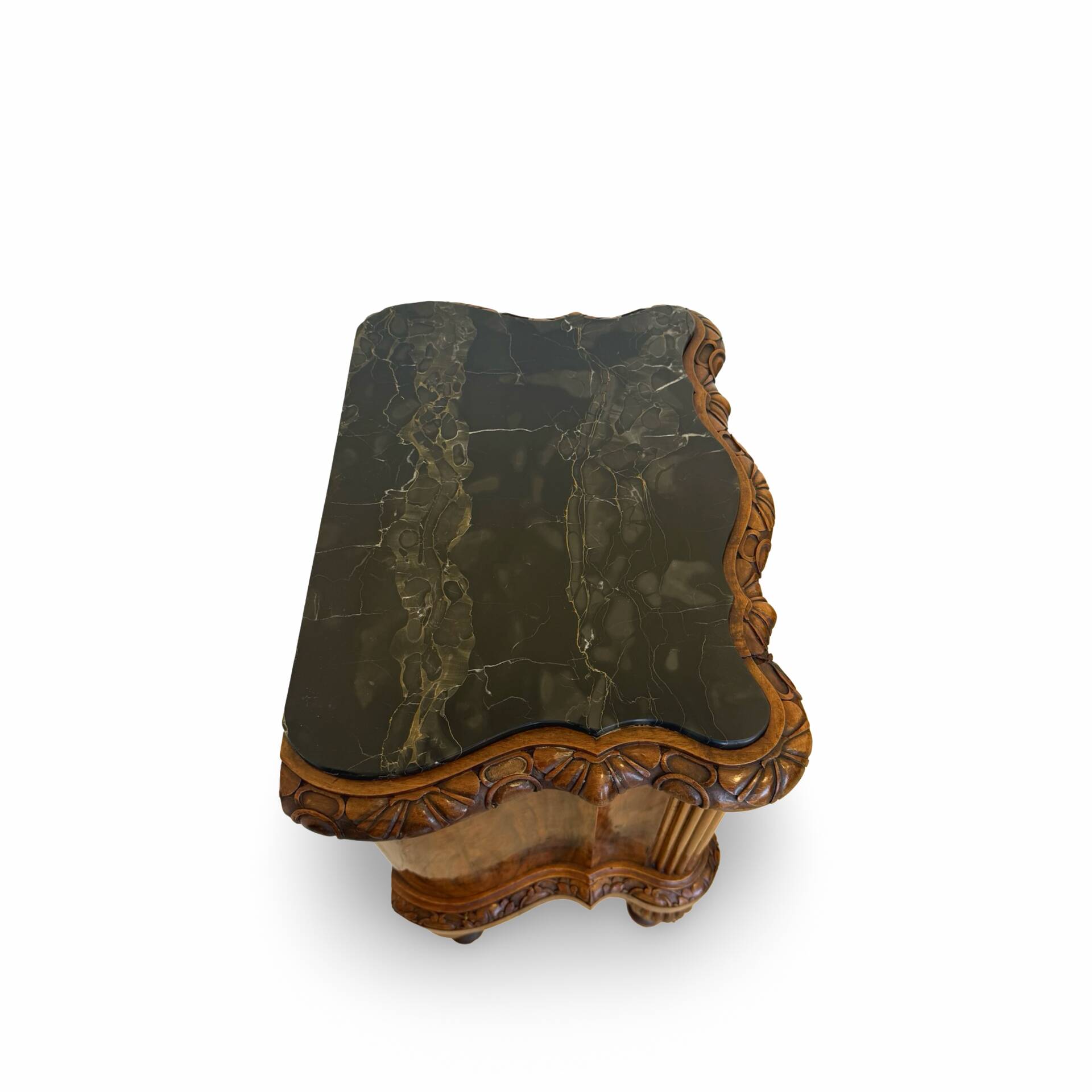 art deco walnut serpentine nightstands, 1920s
