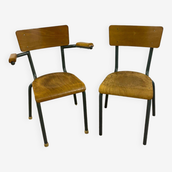 Lot de chaise et fauteuil d'école Mullca