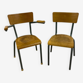 Set of Mullca school chair and armchair