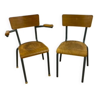 Set of Mullca school chair and armchair