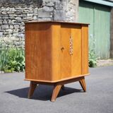 Buffet bois vintage, buffet 1 porte avec pieds compas, meuble de rangement, petit bahut
