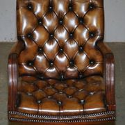 Restored leather captain's Chesterfield chair
