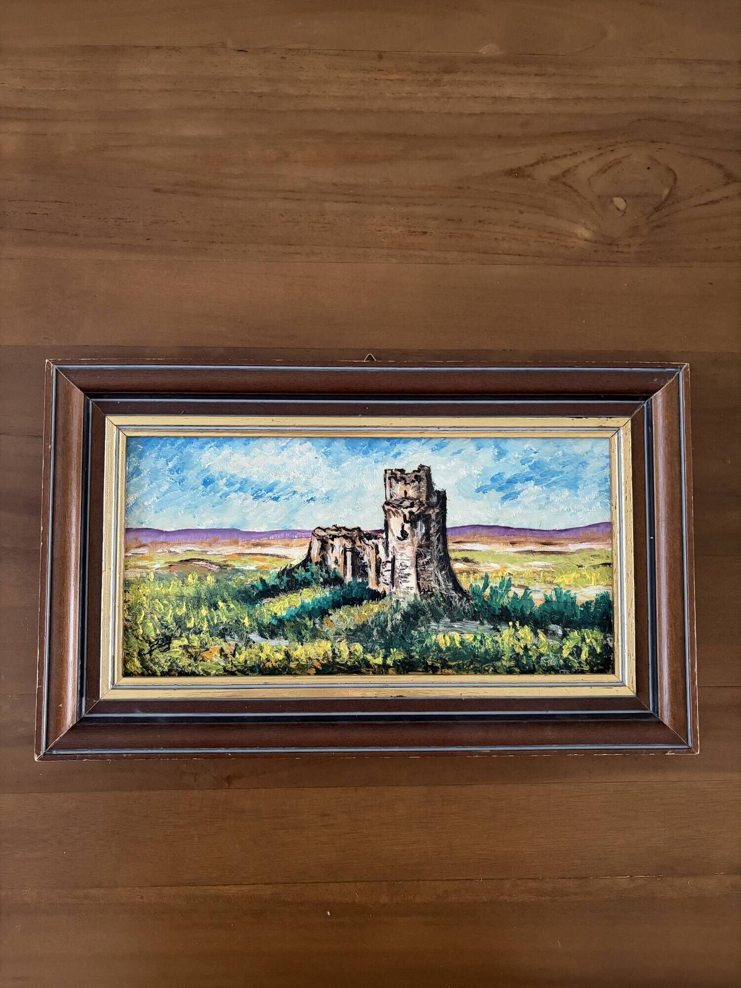 Framed oil painting - Landscape with castle ruins