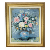 Tableau nature morte bouquet de fleurs, cadre doré