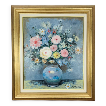 Tableau nature morte bouquet de fleurs, cadre doré