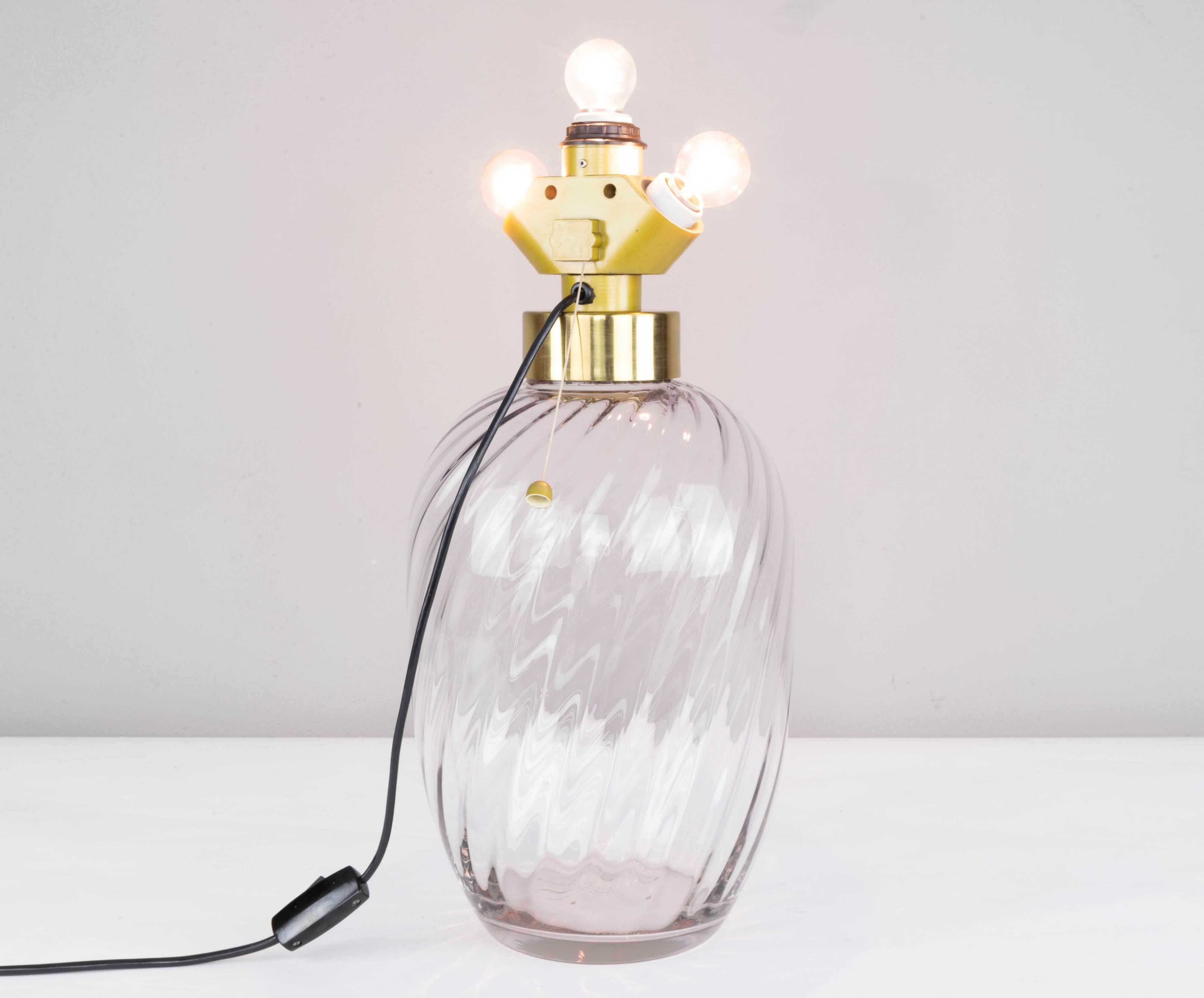 Mid-Century Modern Blown Glass and Brass Table Lamp Lumica Spain, 1970