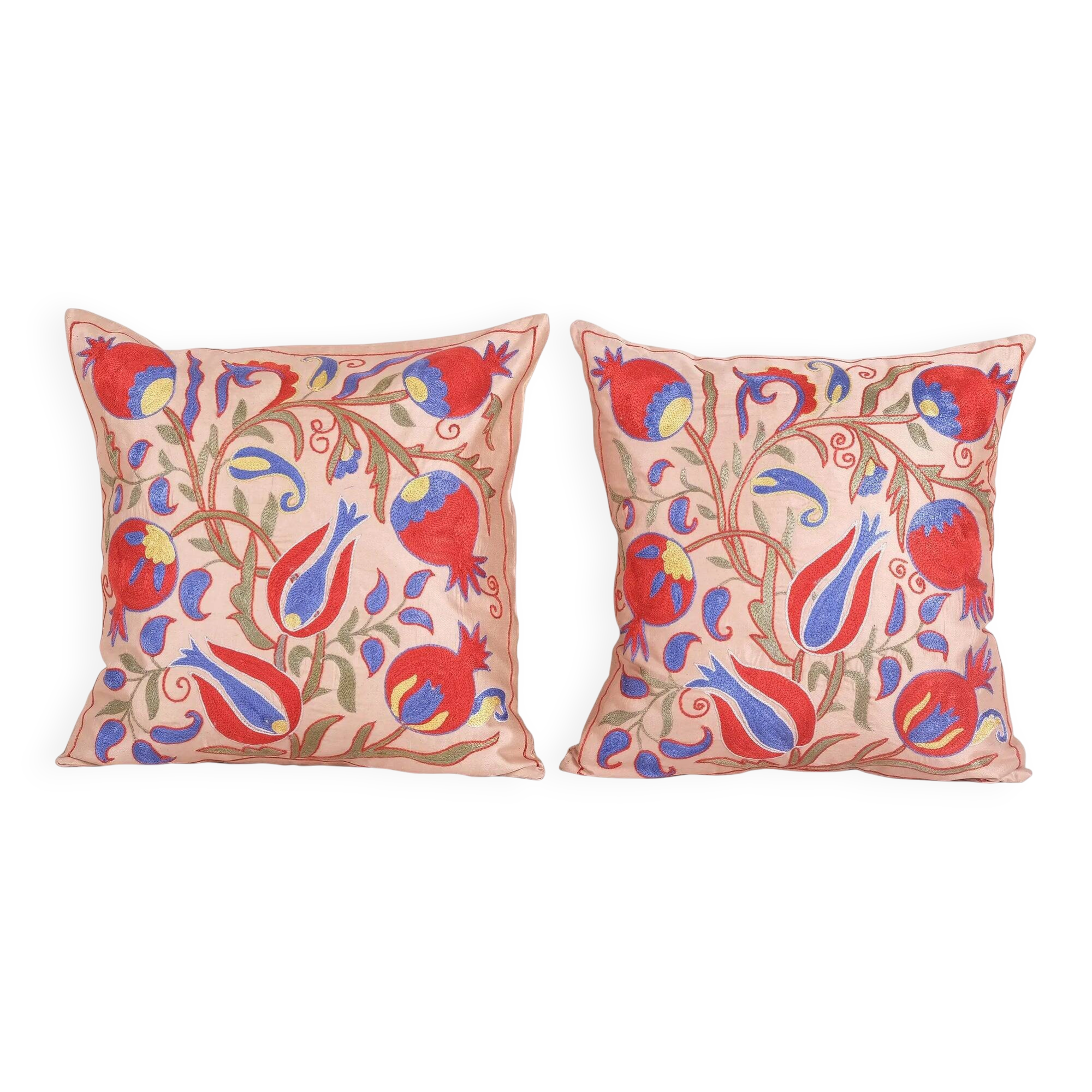 Lot de 2 housses de coussin brodées vintage 46x48 cm