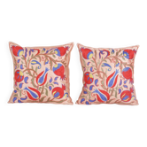 Lot de 2 housses de coussin brodées vintage 46x48 cm