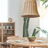 Led rattan pendant lamp with bell lampshade