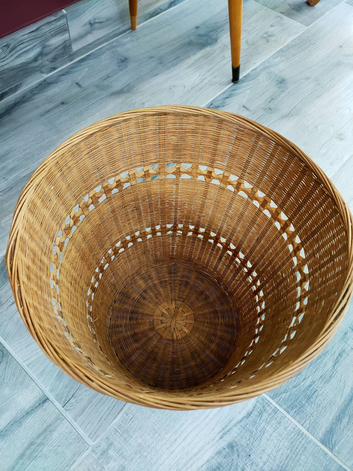 Vintage rattan wastepaper basket