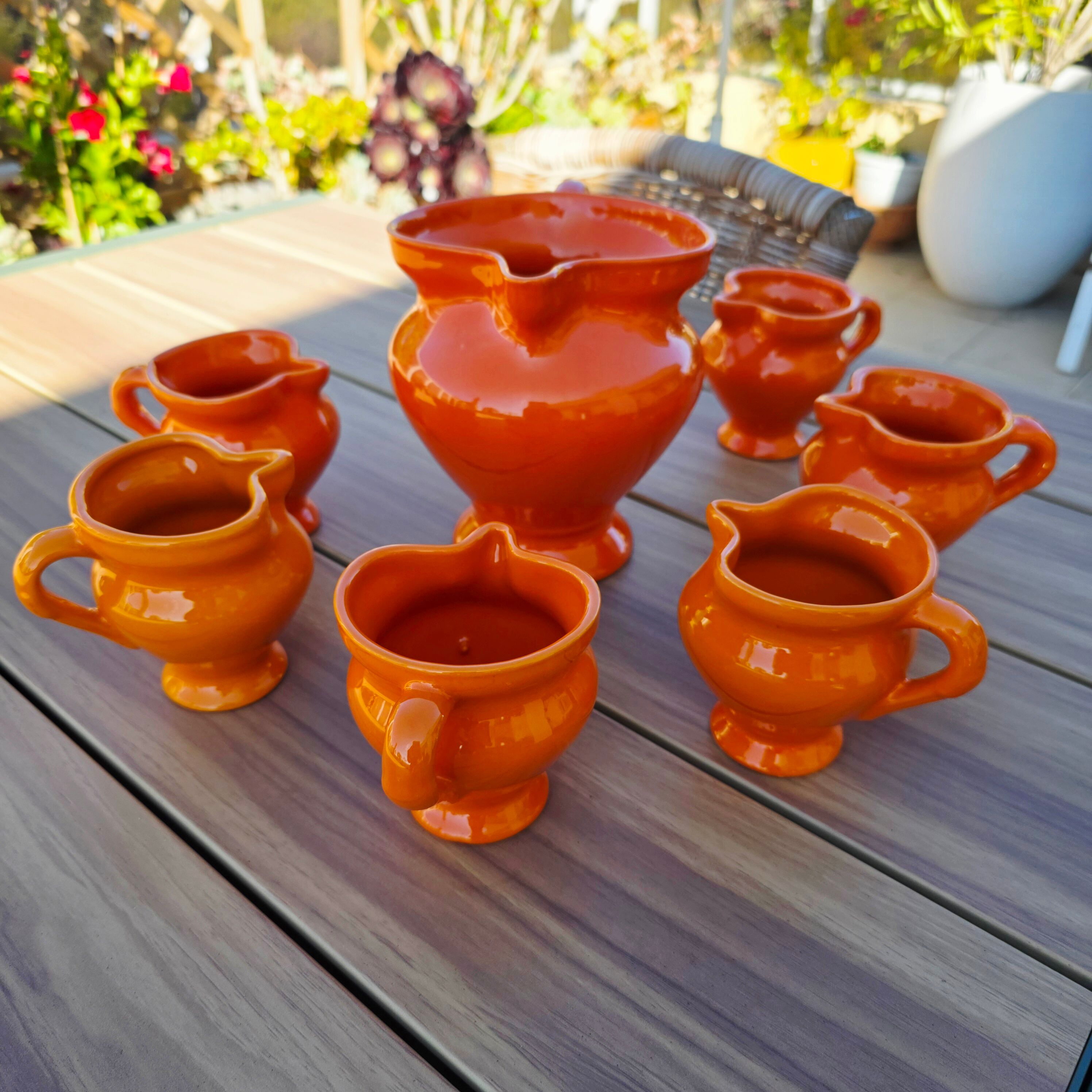 Vintage orangeade service Vallauris – Orange Pop jug + 6 cups