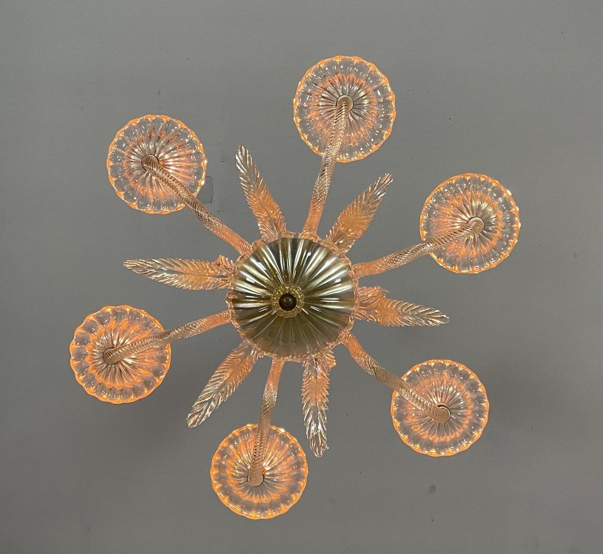 Venetian chandelier in gilded murano glass, 6 arms of light