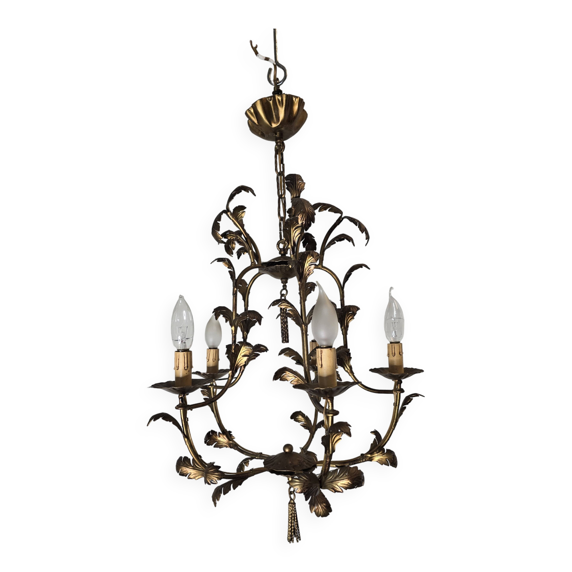 Vintage 5-light foliage chandelier in gold metal
