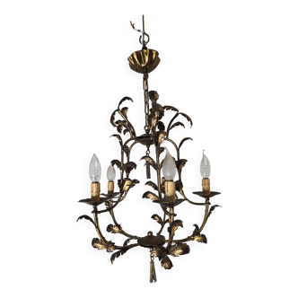 Vintage 5-light foliage chandelier in gold metal