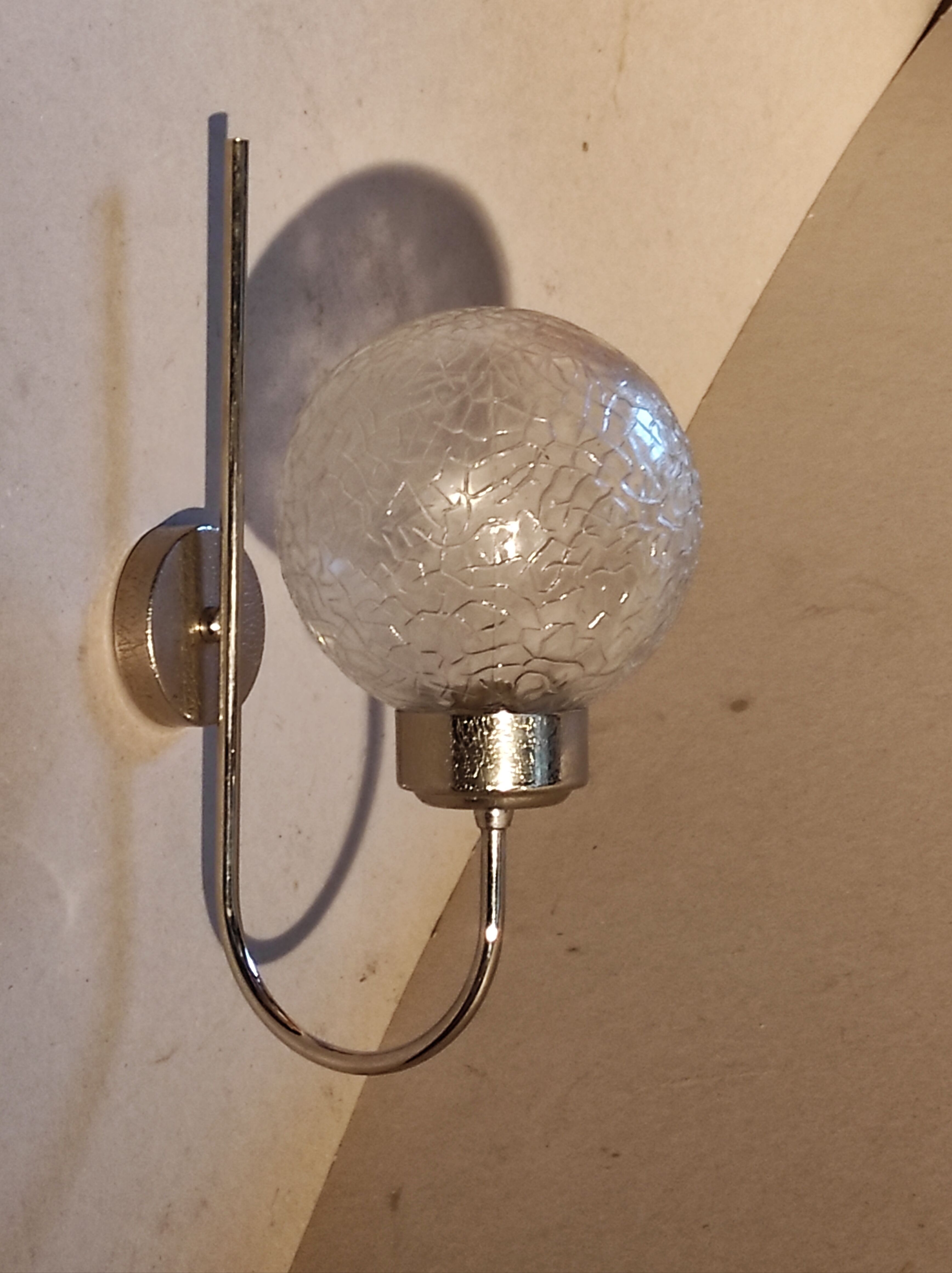 Stainless vintage design wall light  and 70s striated glass globe