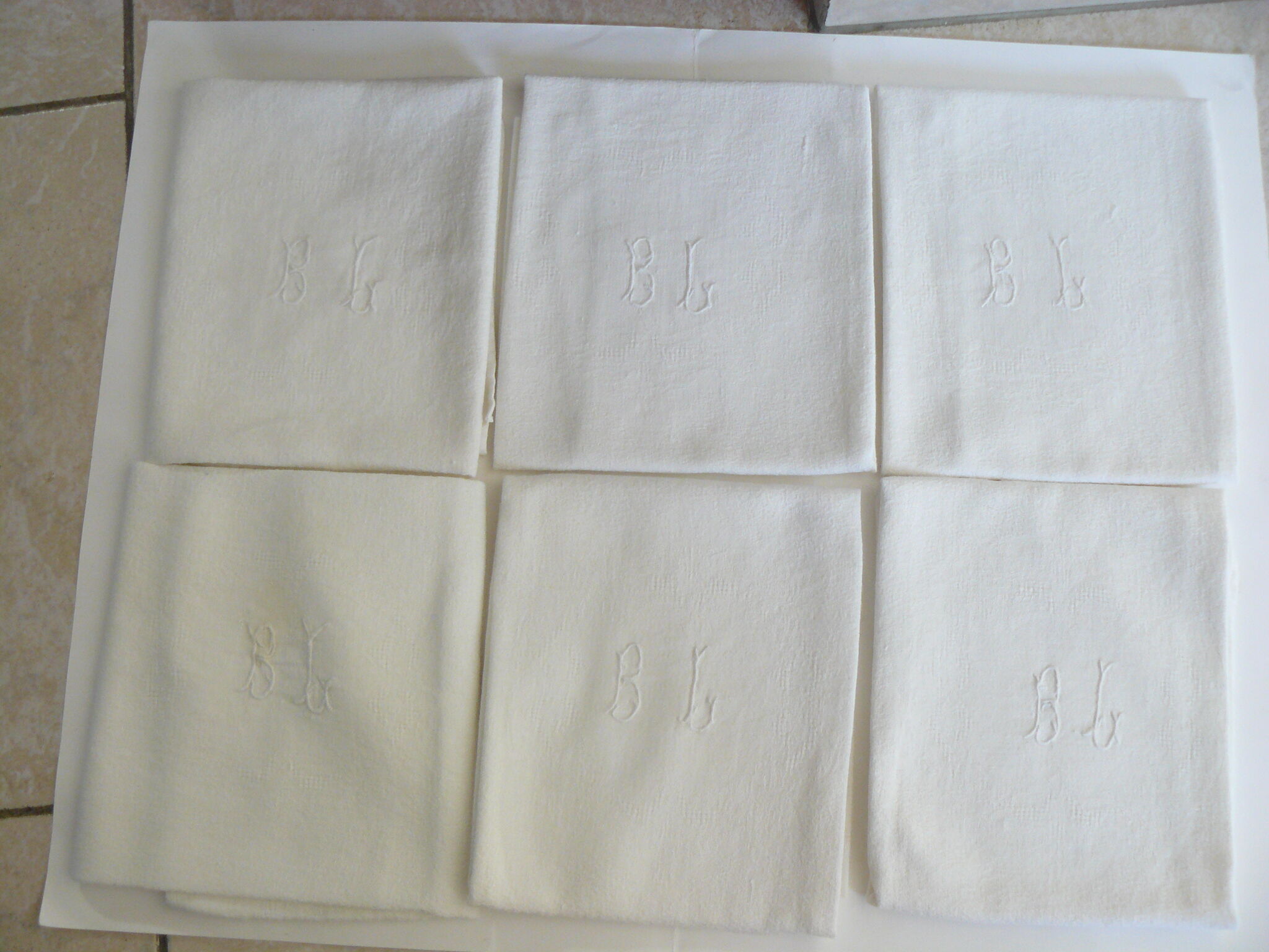 Lot de 6 serviettes de table coton damassé , monogramme B  L