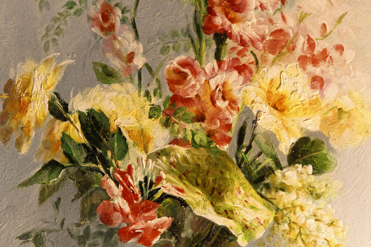 Oil on panel, bouquet of flowers