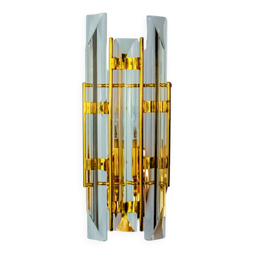 VENINI WALL LIGHT, TRIEDRI GLASS, MURANO, ITALY 1970