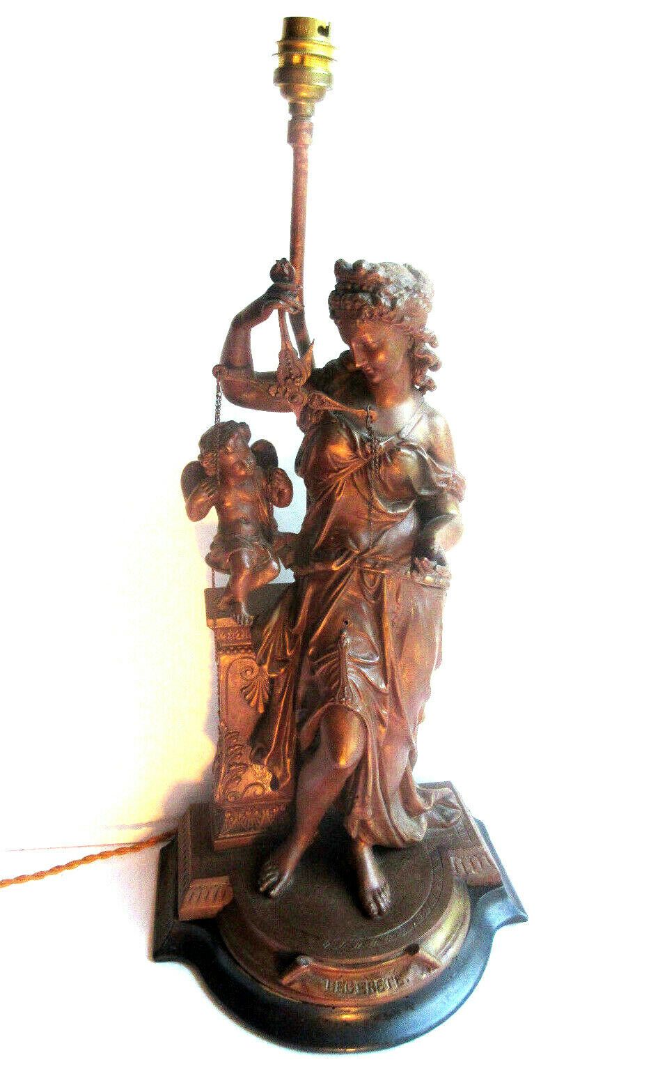 Lamp foot, metal sculpture statue: Woman and angelot "Lightness", Napoleon III