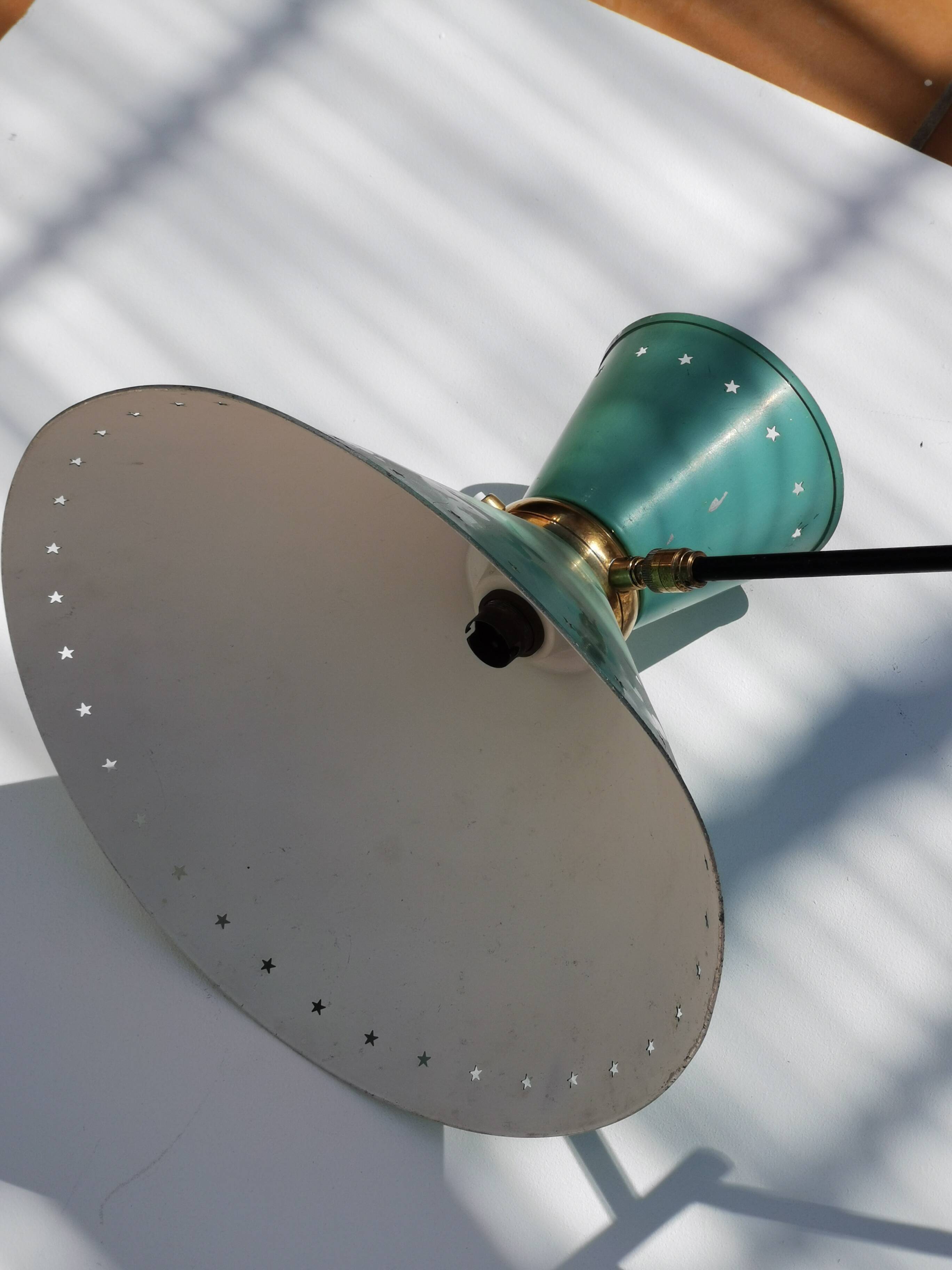 Large Diabolo Wall Lamp René Mathieu for Lunel water green color