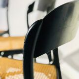 Suite of 3 vintage chairs Baumann cannage wood painted black