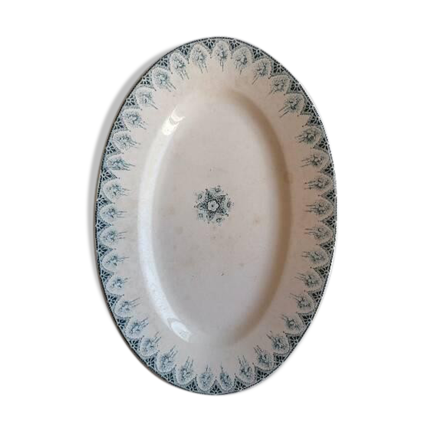 Oval dish and delight earthenware blue iron earth model Boulogne crockery nineteenth century
