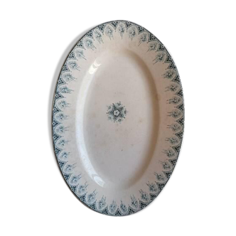 Plat ovale et ravier faïence terre de fer bleue modèle Boulogne vaisselle XIXème siècle