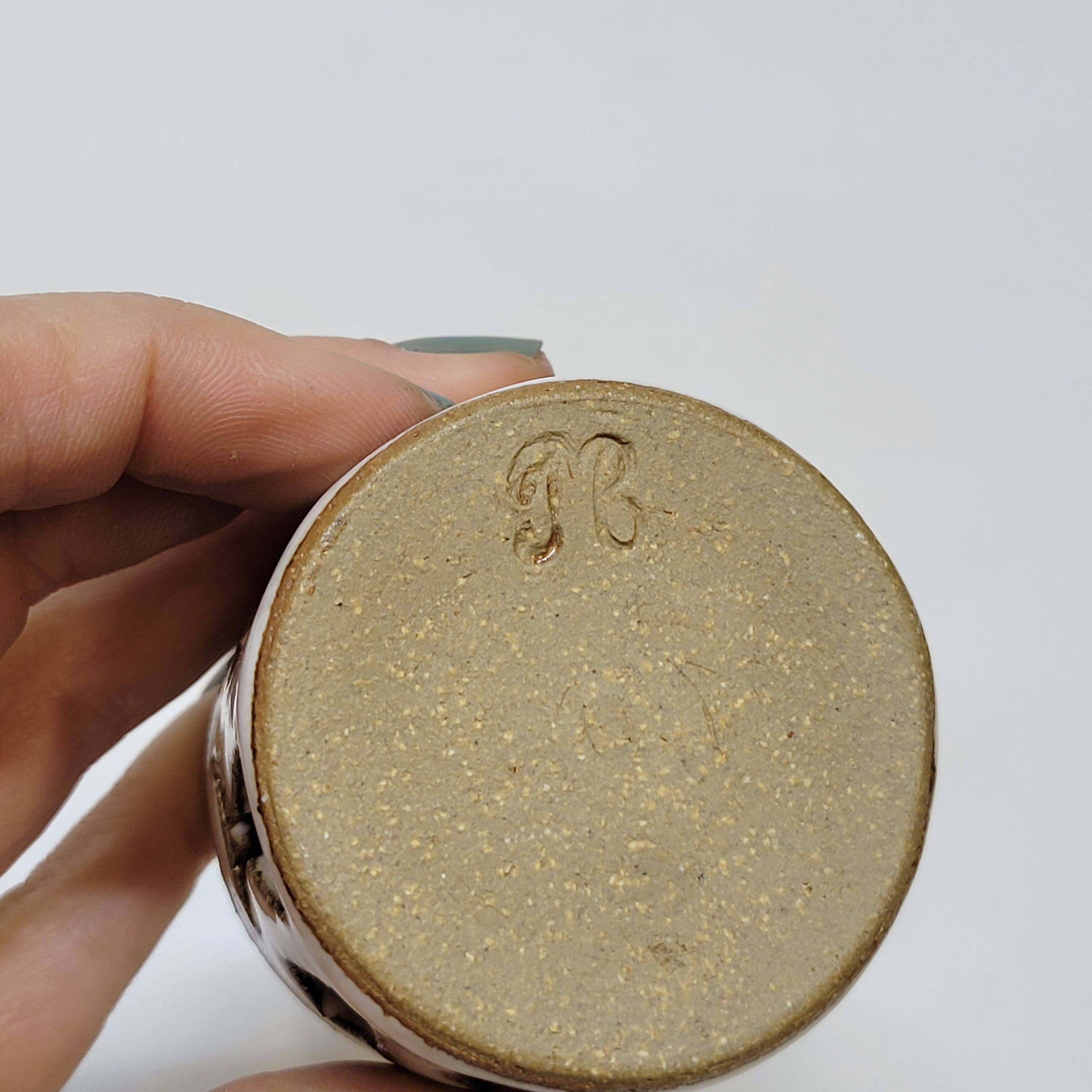 2 Ceramic Stoneware Egg Cups Signed by a Ceramist to Identify