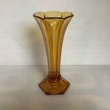 Old vase shaped flower molded glass yellow art deco