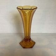 Old flower-shaped vase, moulded yellow glass, Art Deco.