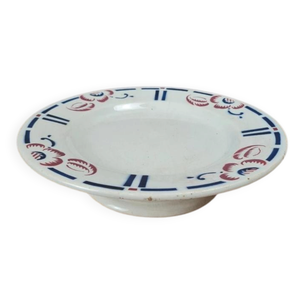 Compotier sur pied ancien Gien – Décor floral bleu & rouge