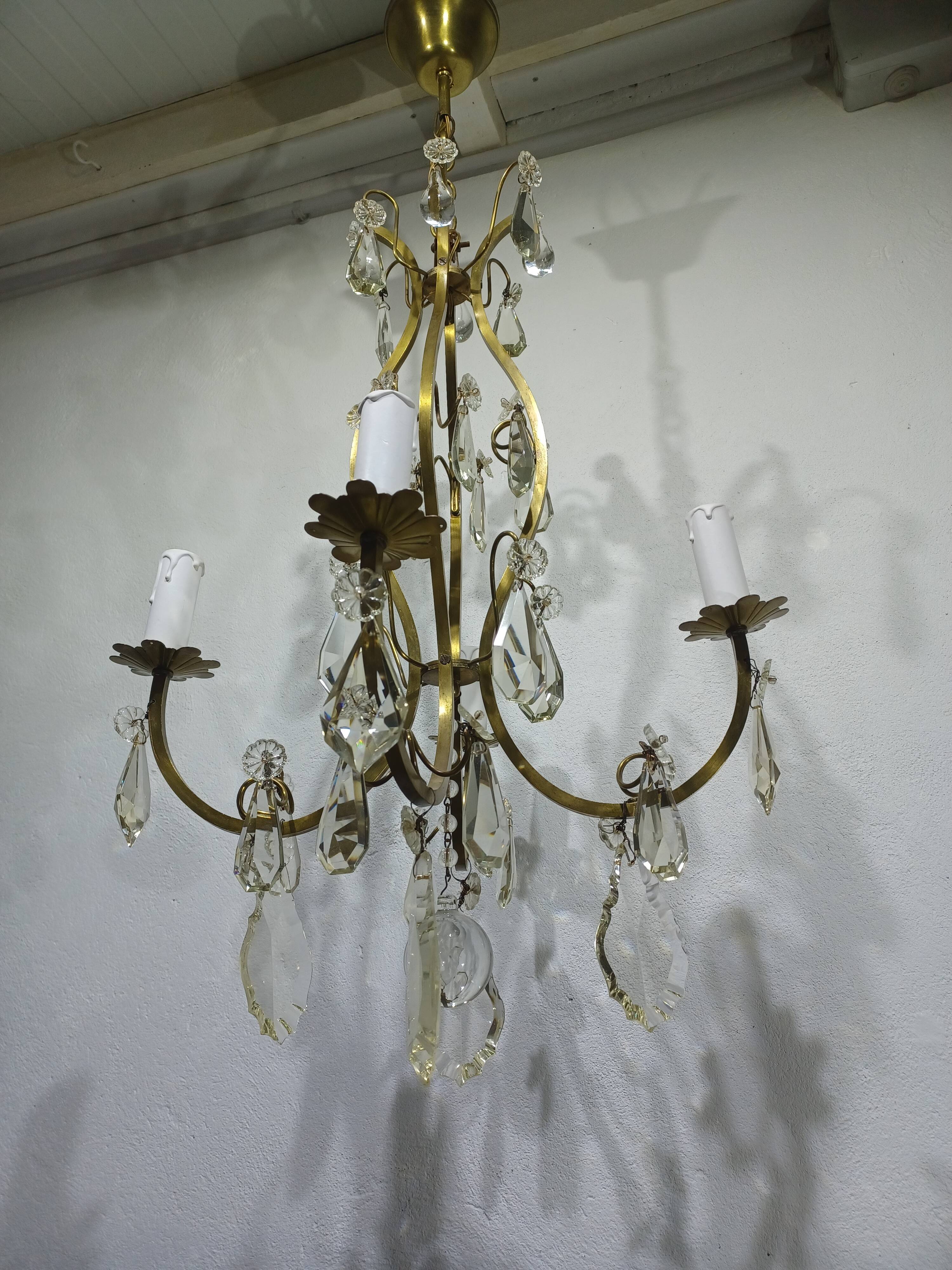 4-light bronze and crystal chandelier