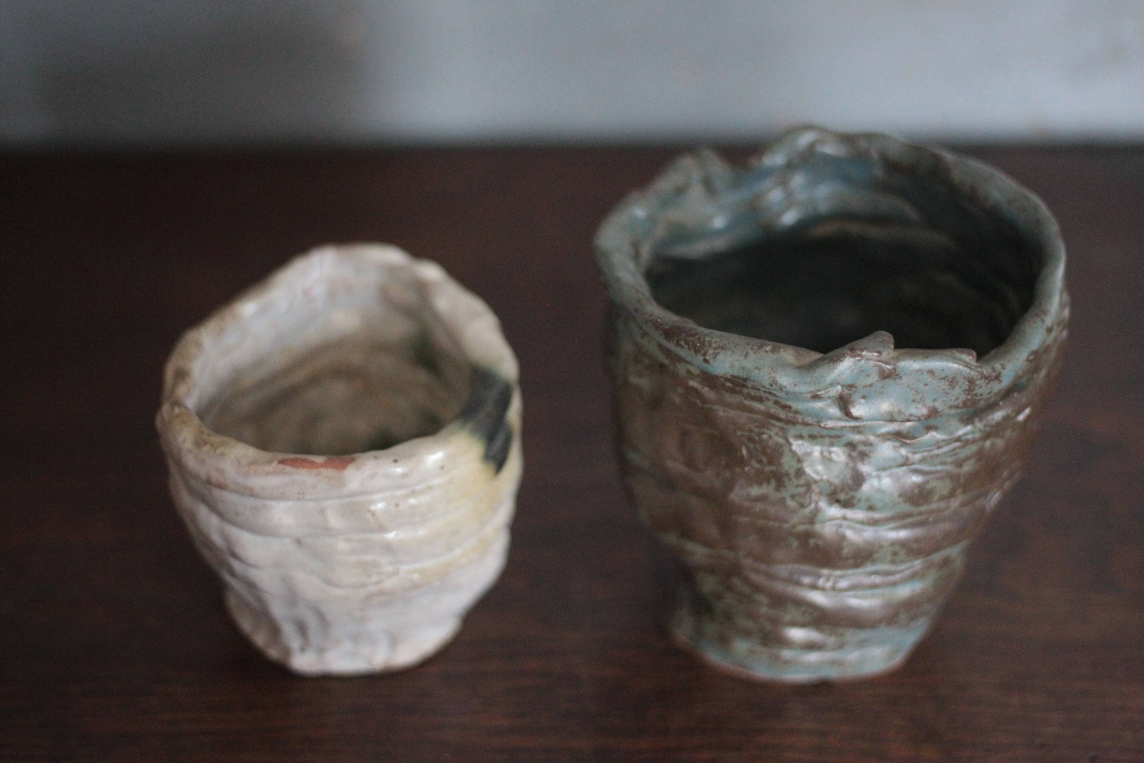 Pair of signed glazed stoneware vases, plant pot, cache-pot.