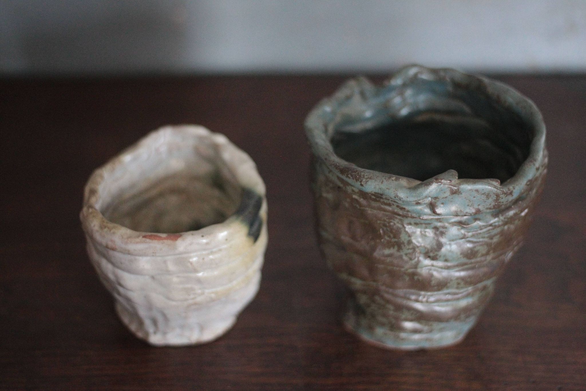 Pair of signed glazed stoneware vases, plant pot, cache-pot.