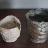 Pair of signed glazed stoneware vases, plant pot, cache-pot.