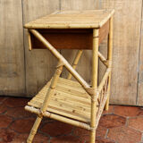 Vintage bedside table, rattan and bamboo