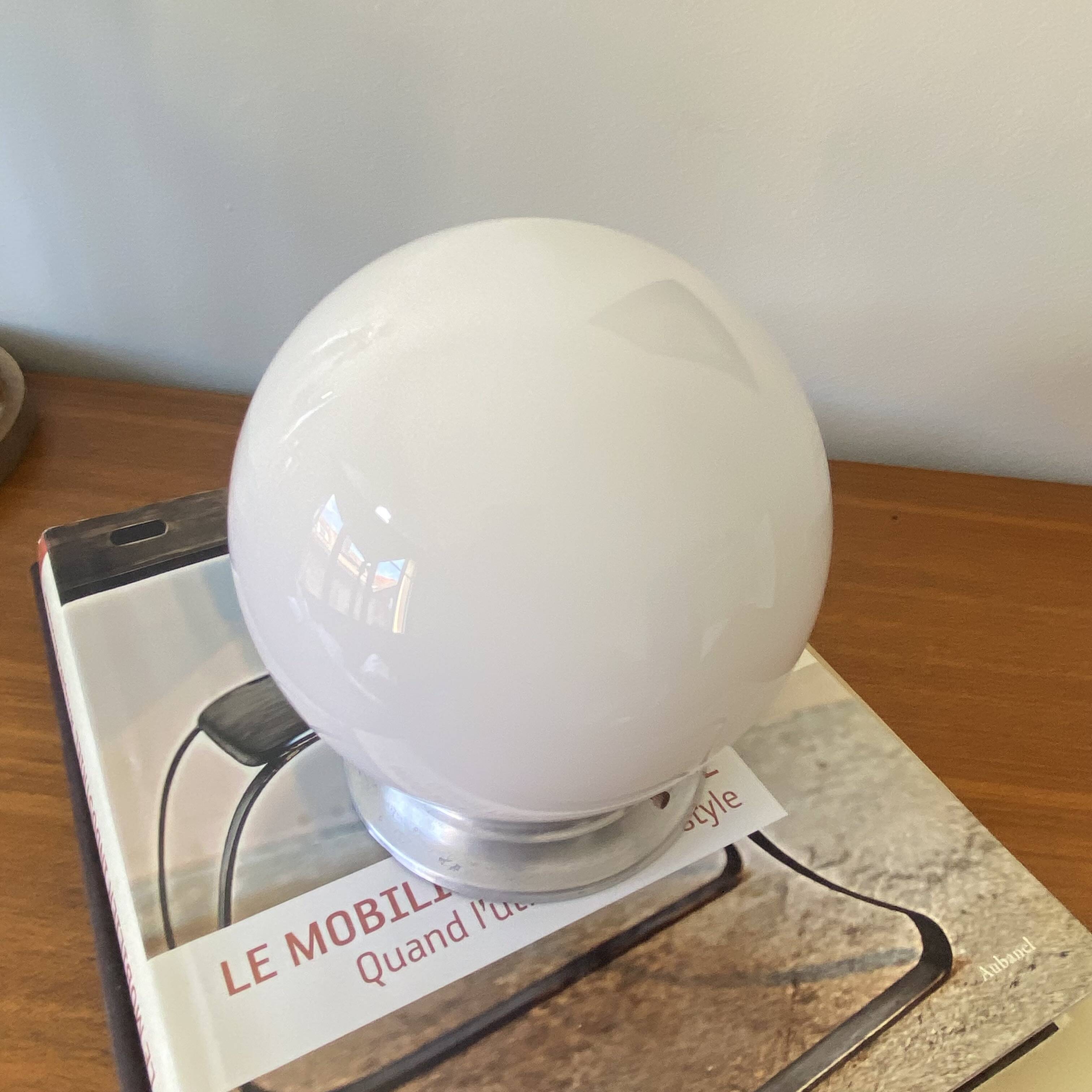 Ceiling light or wall light with white opaline glass globe, 15 cm, aluminium rose.