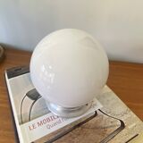 Ceiling light or wall light with white opaline glass globe, 15 cm, aluminium rose.