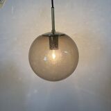 Limburg Glashütte brass smoked glass ball pendant hanging lamp , 1970s