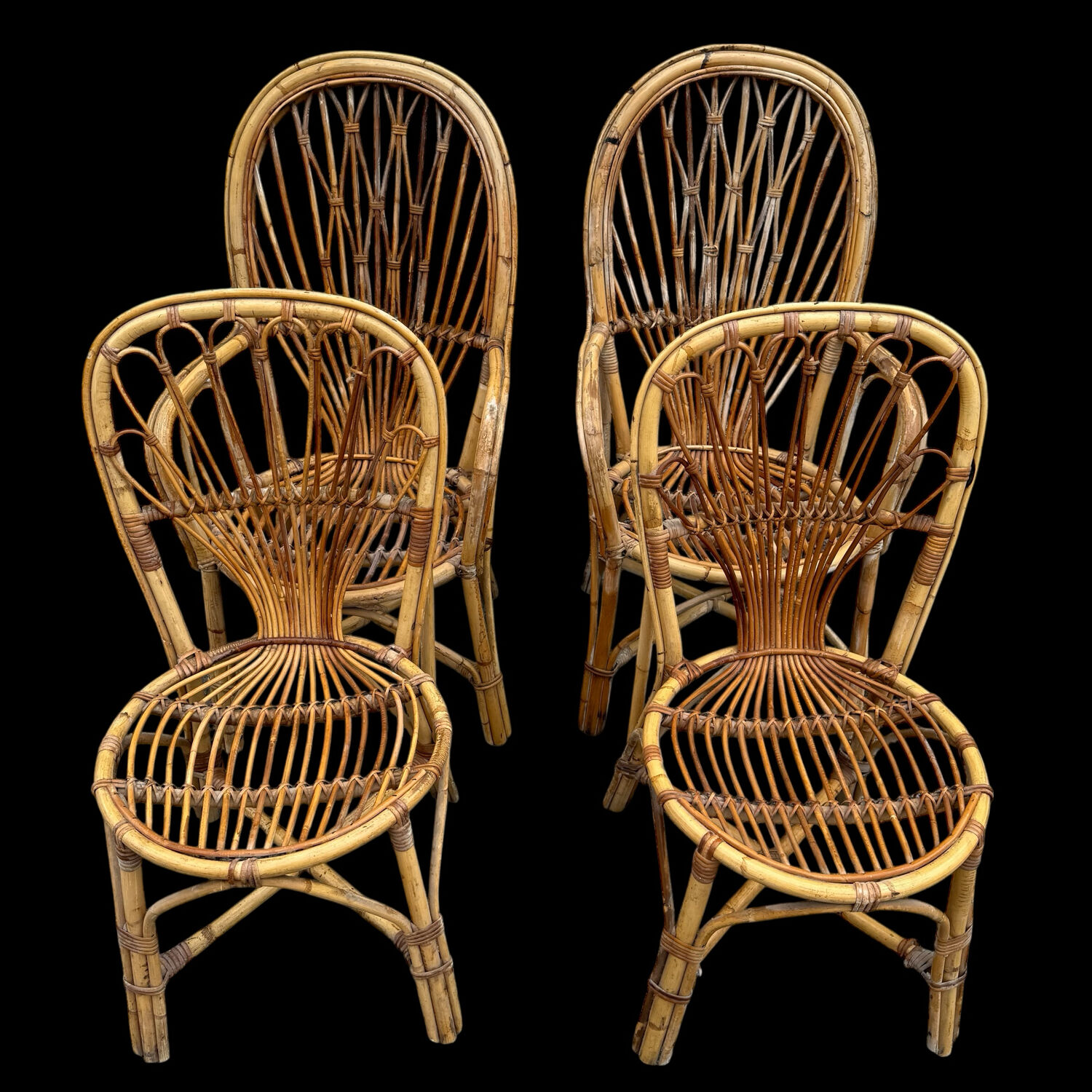 Rattan set of Provençal armchair and chair from the 60s